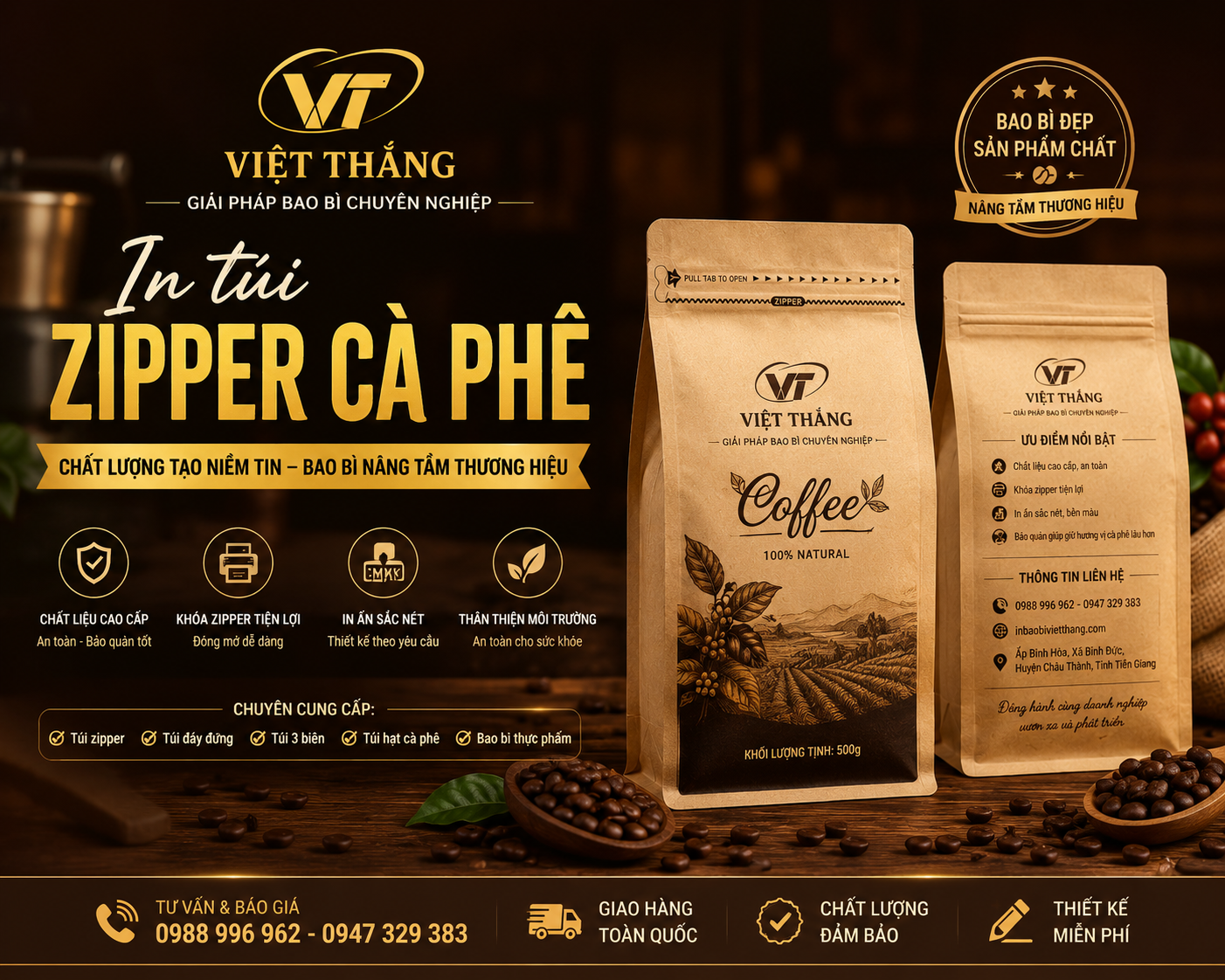 In Túi Zipper Cà Phê Hà Nội – Xưởng In Theo Yêu Cầu Giá Tốt